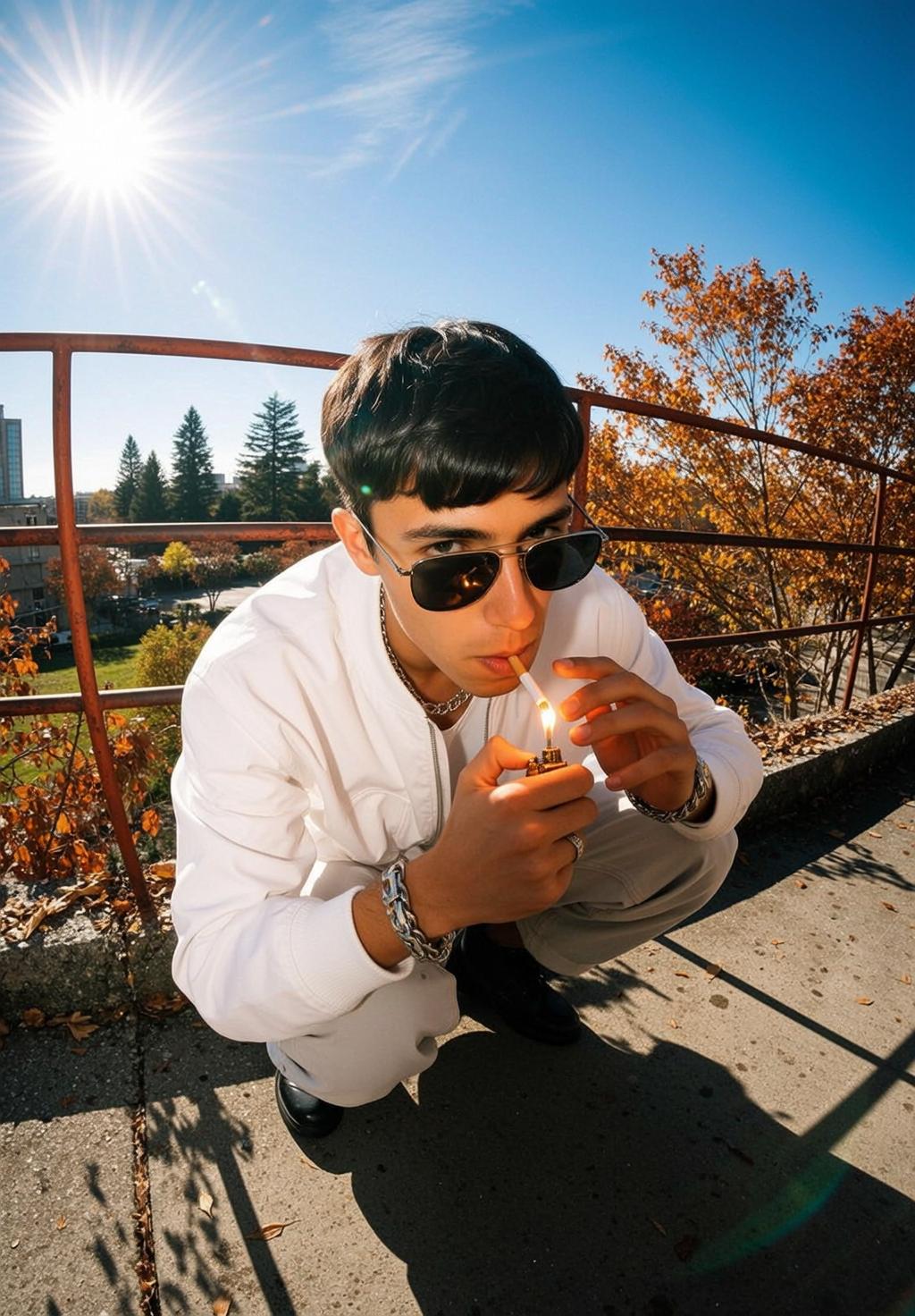 White Bomber Squat Street Style