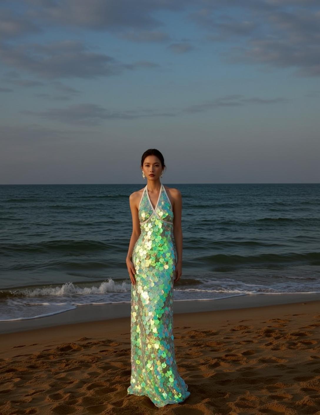 Green Sequined Beach Glam Look