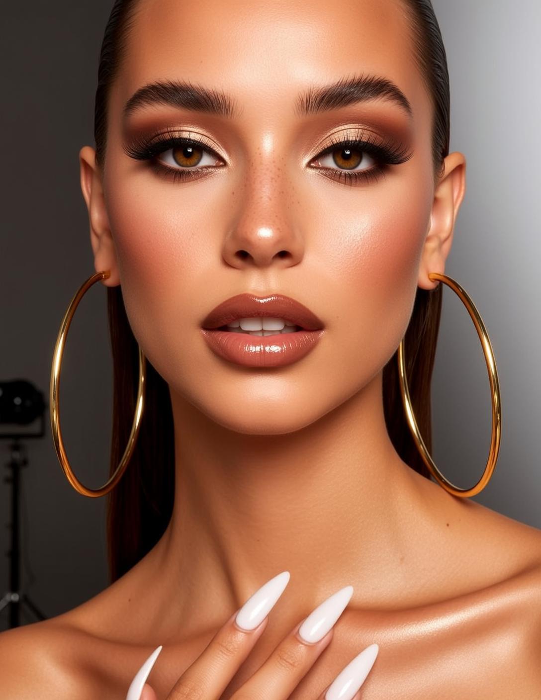 Medium Close-up Portrait Young Woman With Warm Tanned Complexion And