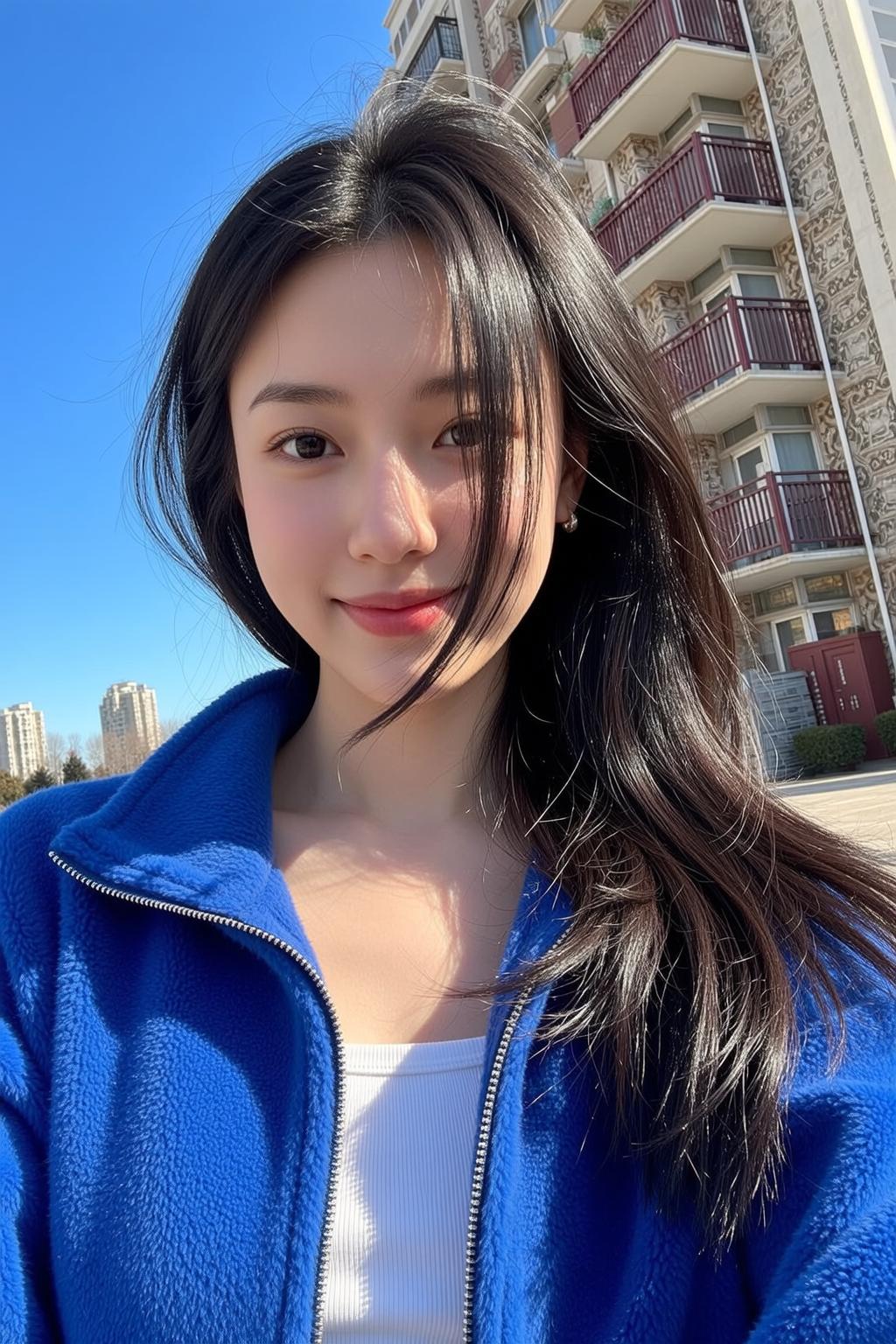 Woman Royal Blue Fleece Jacket Silver Zipper