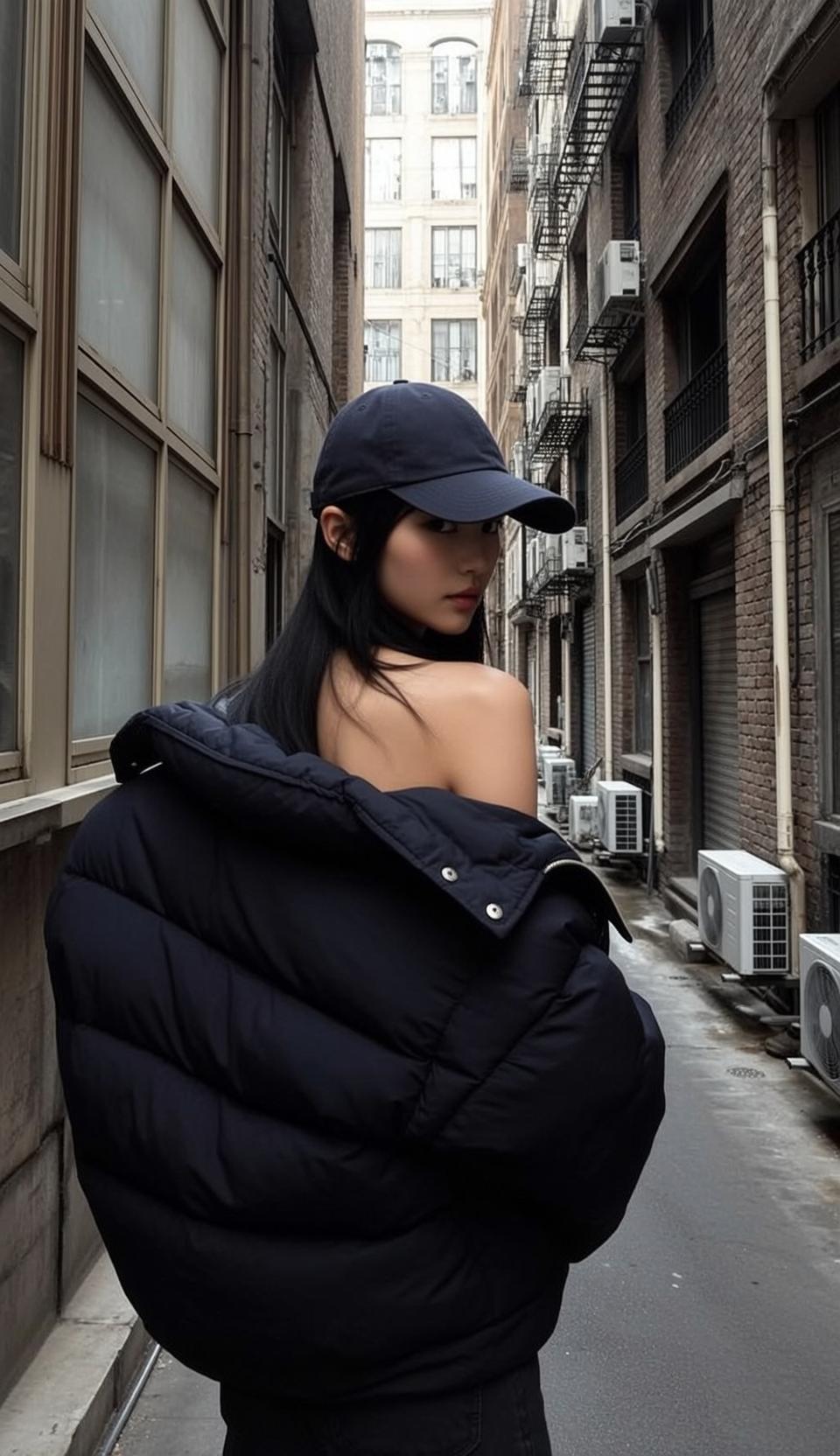 Off Shoulder Puffer Alley Look