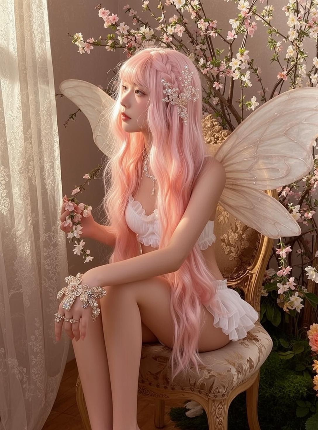 Fairycore Young Long Wavy Pastel Pink Hair
