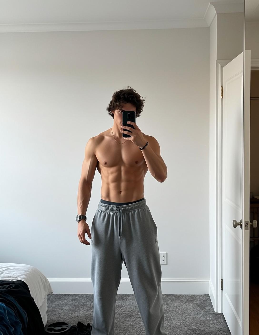 Fit Male Dark Brown Wavy Tan Grey