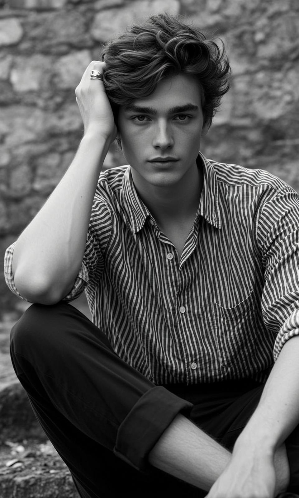 Explore Captured Seated Leaning Slightly Forward His