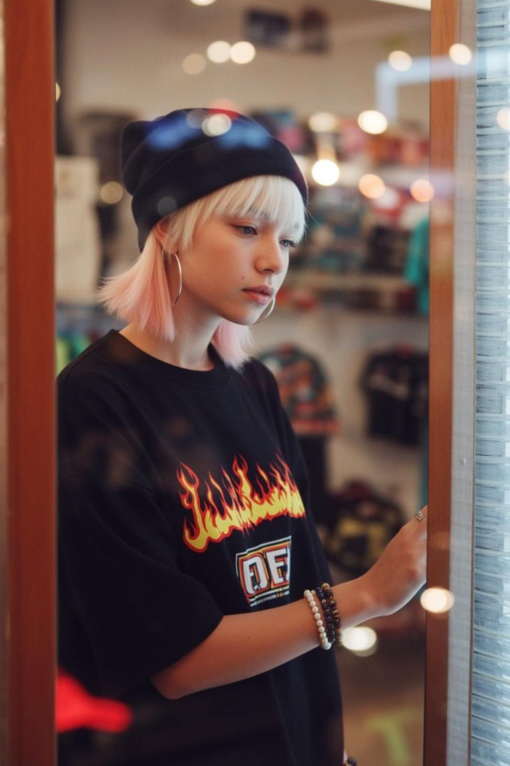 Black Beanie Flame Tee