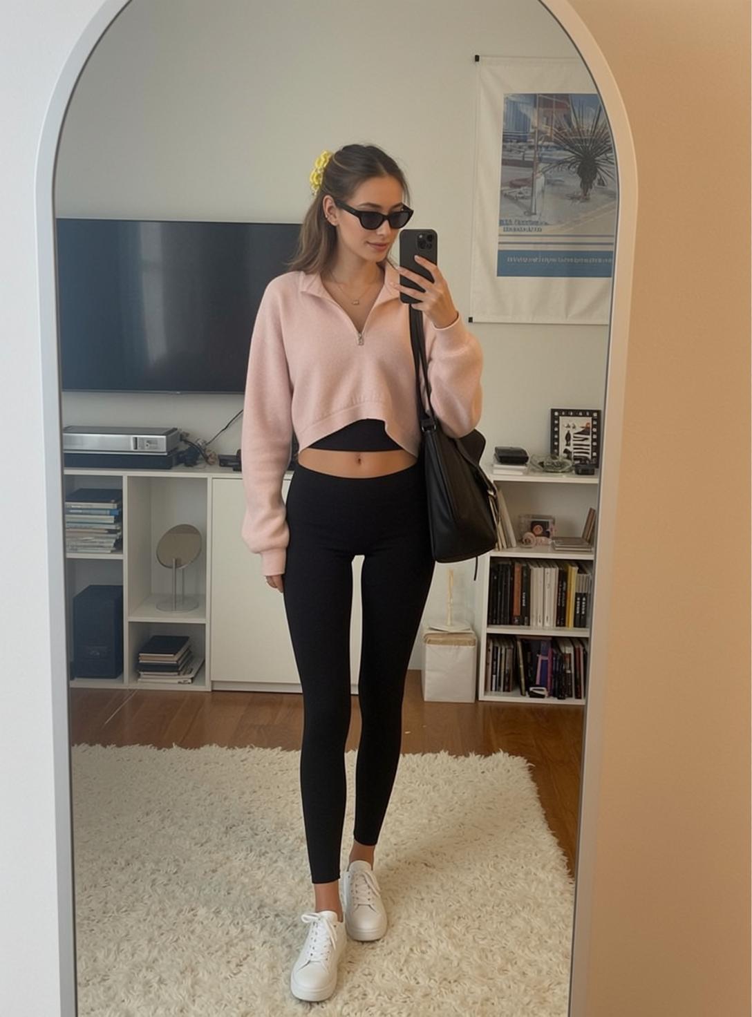 Pink Quarter Zip Mirror Selfie