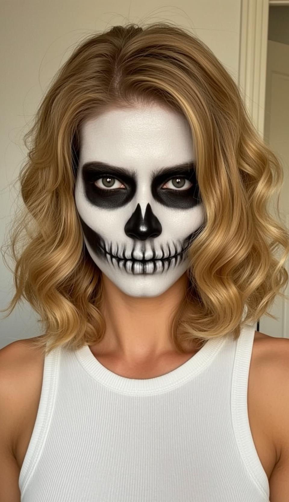 Halloween Makeup Skull Wavy Blonde Pale White
