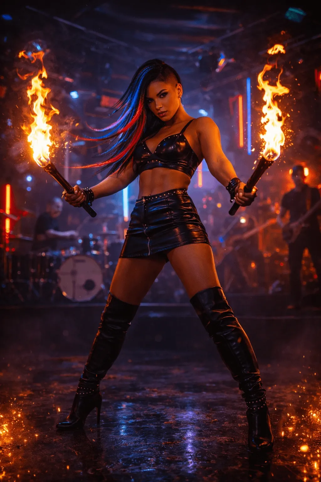 Performer On Stage With Flaming Torches