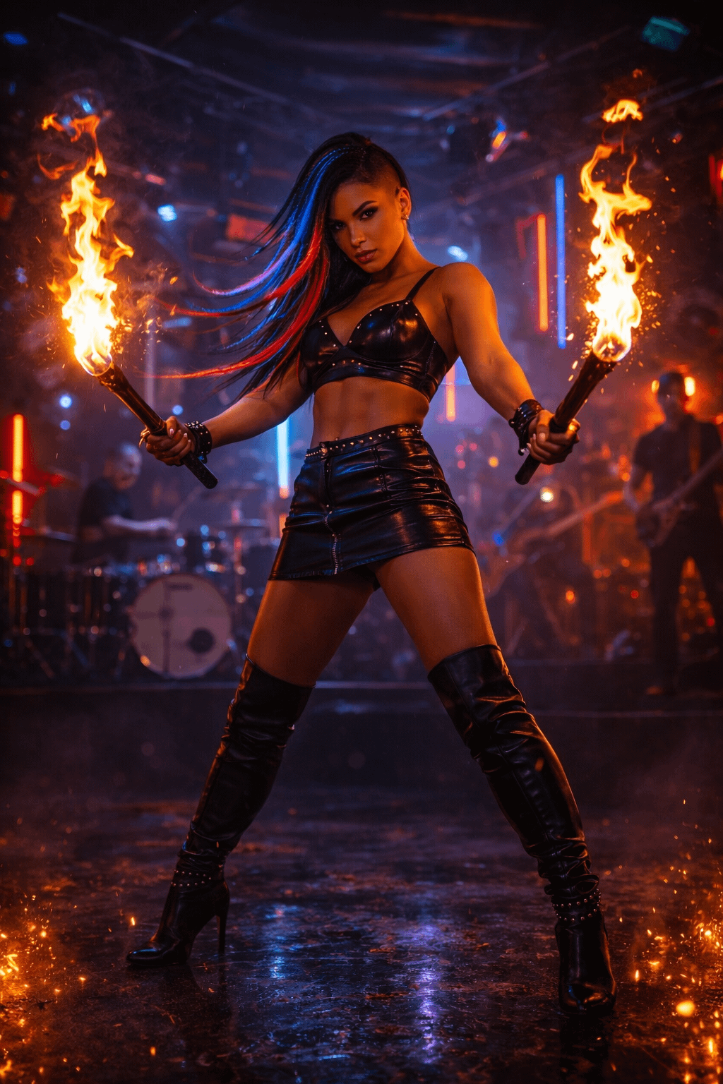 Performer On Stage With Flaming Torches