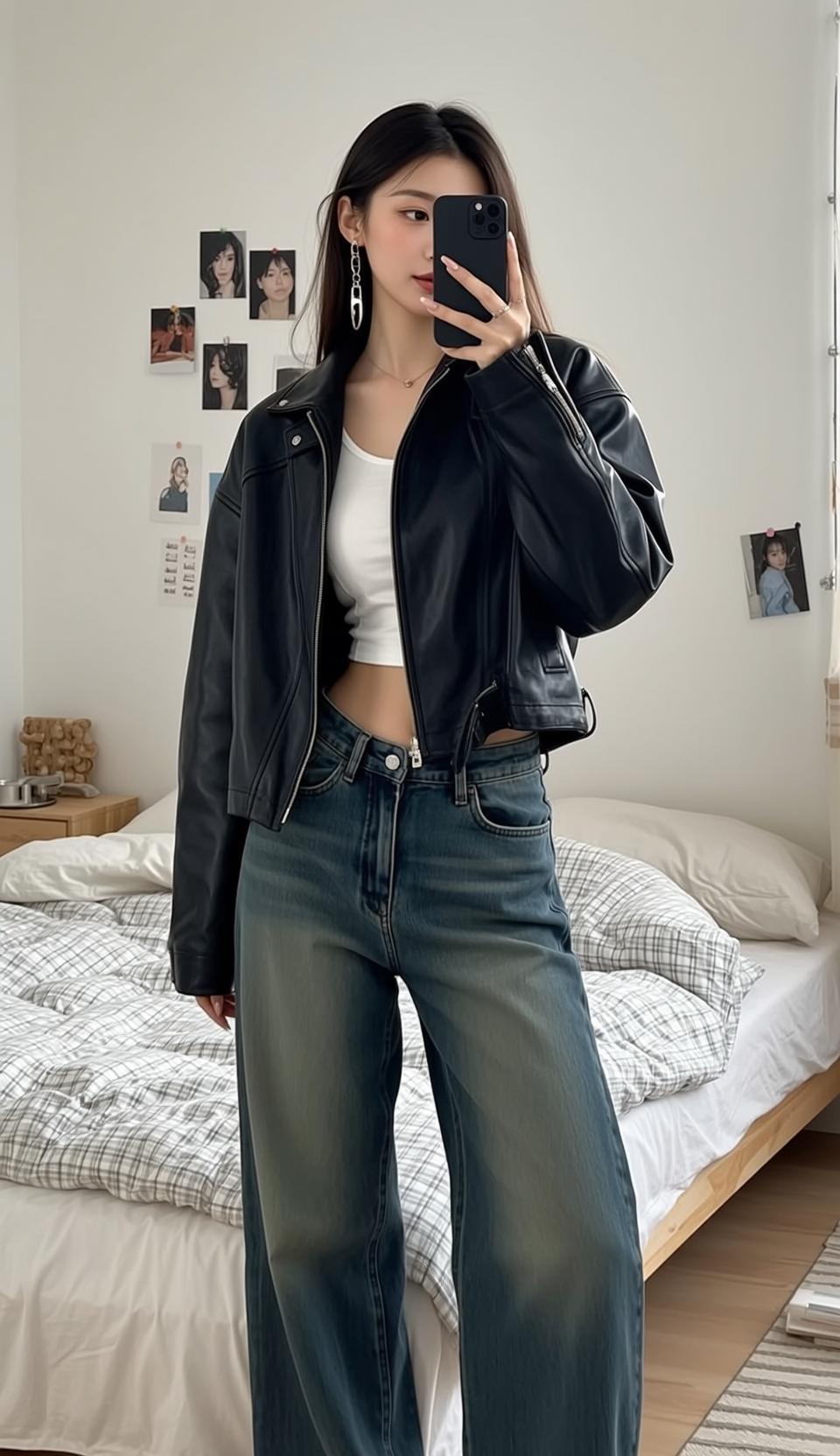Moto Jacket Bedroom Mirror Selfie
