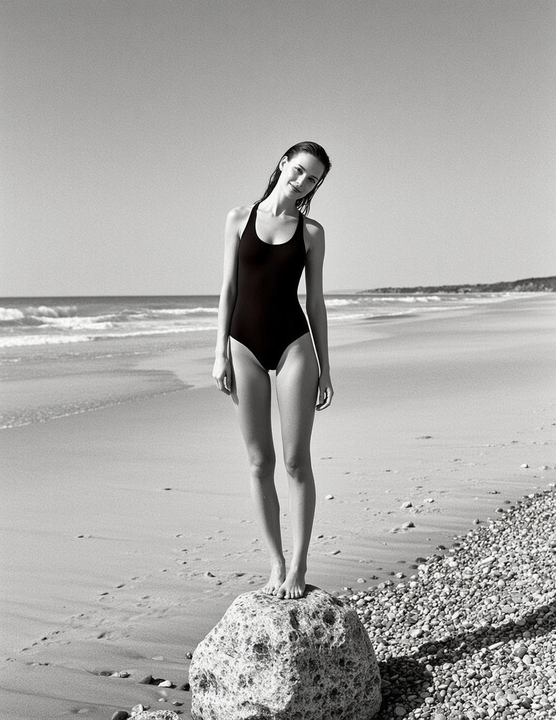 Full-body Vertical Black And White Photograph Captures Young Woman Standing