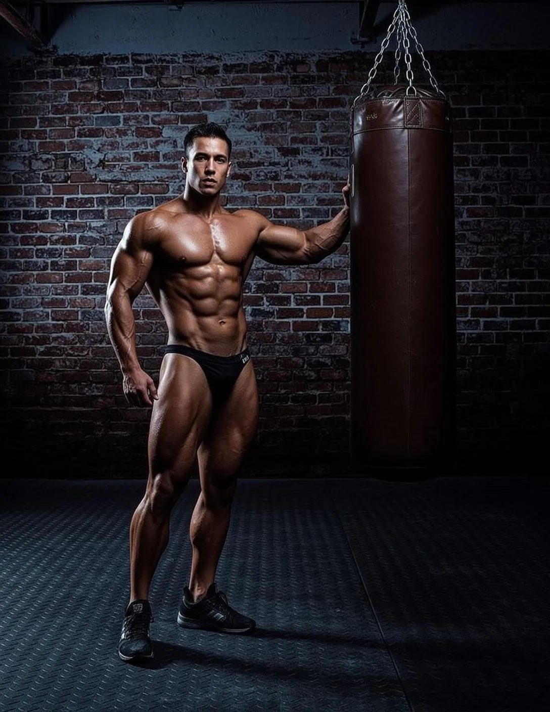 Muscular Short Dark Tanned Black Athletic Briefs