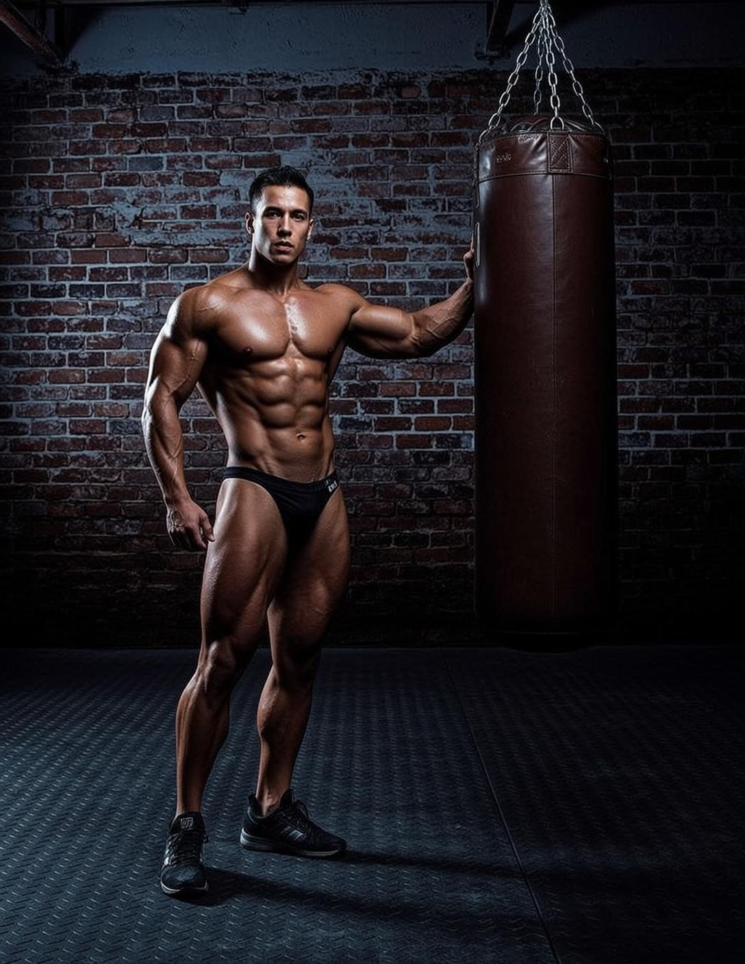 Muscular Short Dark Tanned Black Athletic Briefs