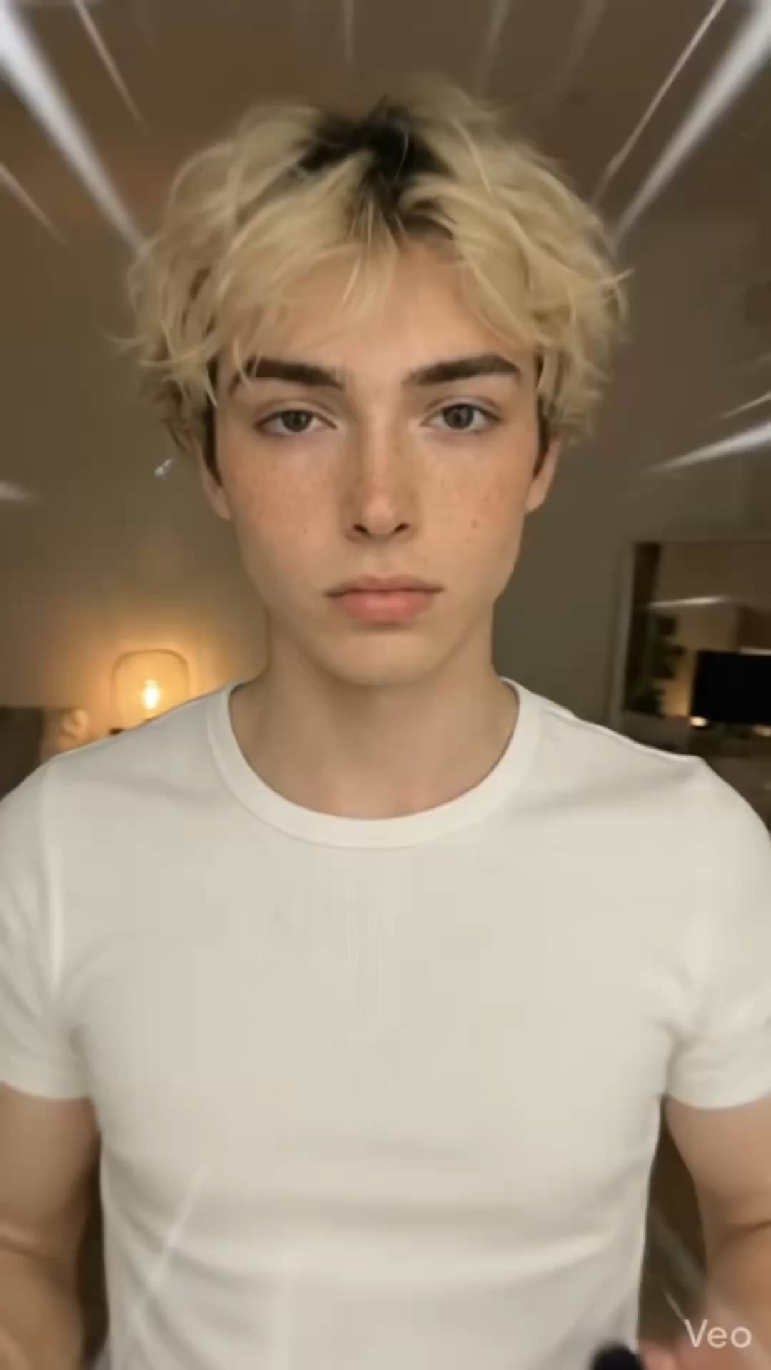 Bleached Wavy Hair White T Shirt Soft Warm Light