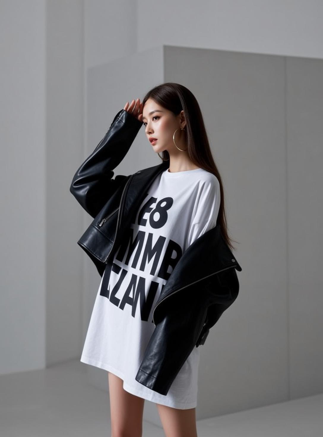White Studio Fashion Portrait Thoughtful Pose