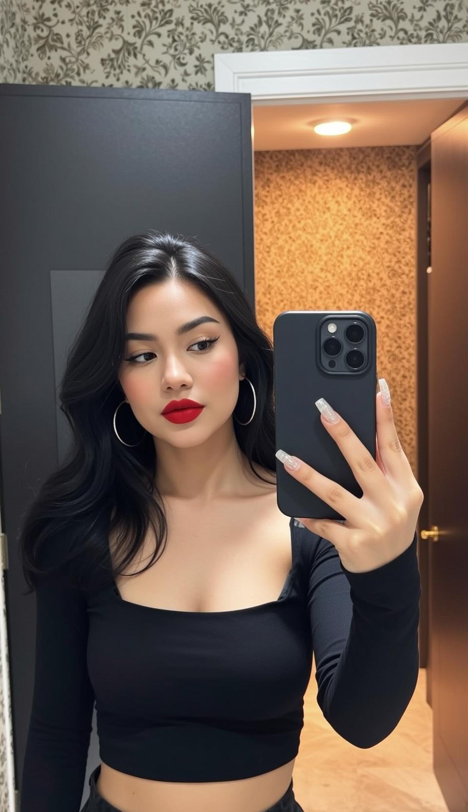 Black Crop Top Bathroom Selfie