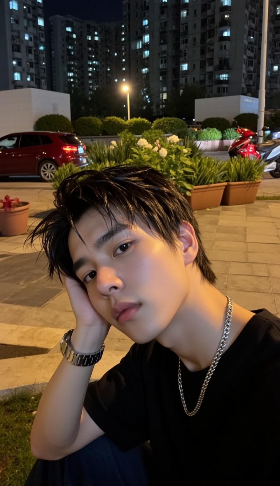 Black Tee Silver Chain