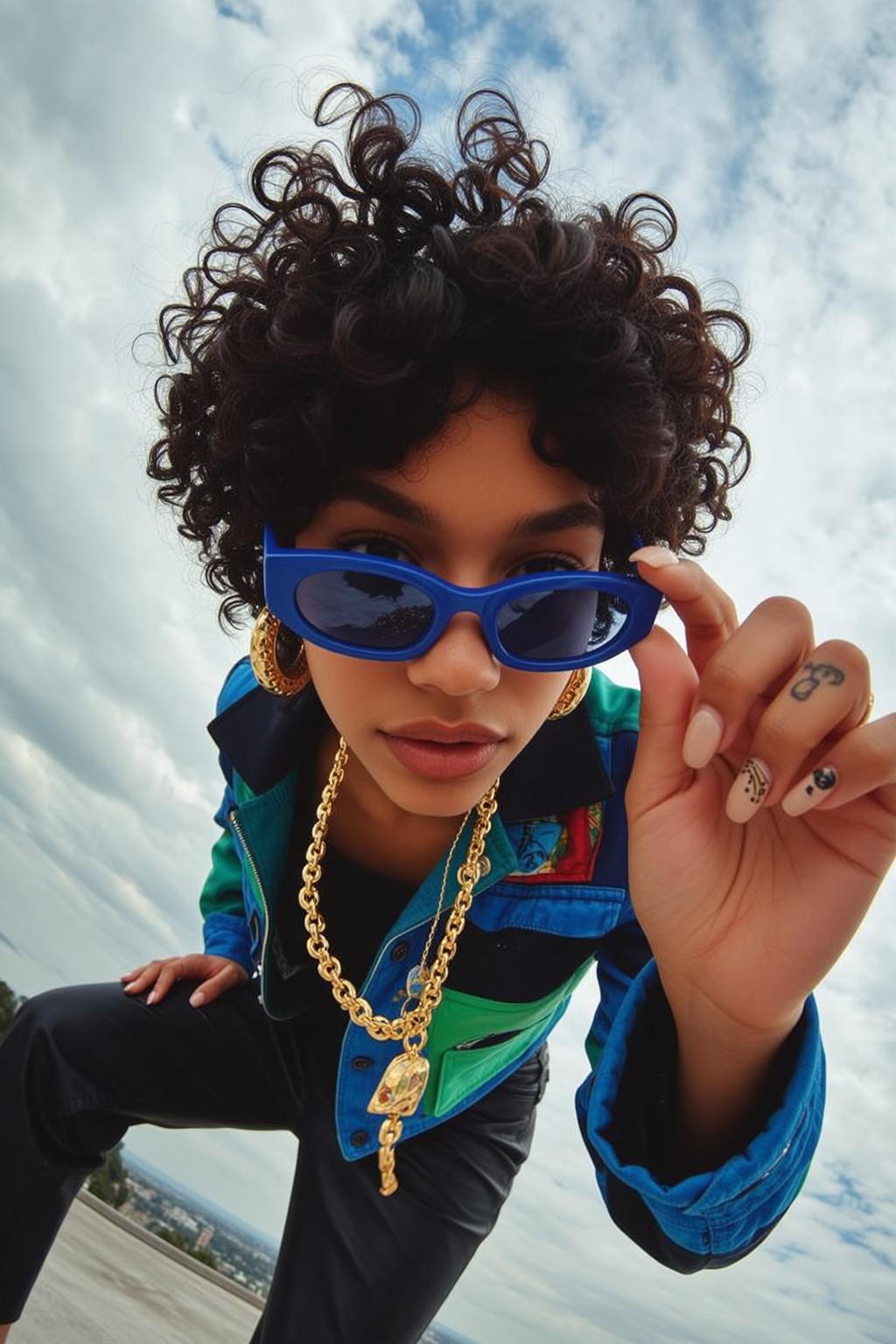 Color Block Jacket Blue Sunglasses