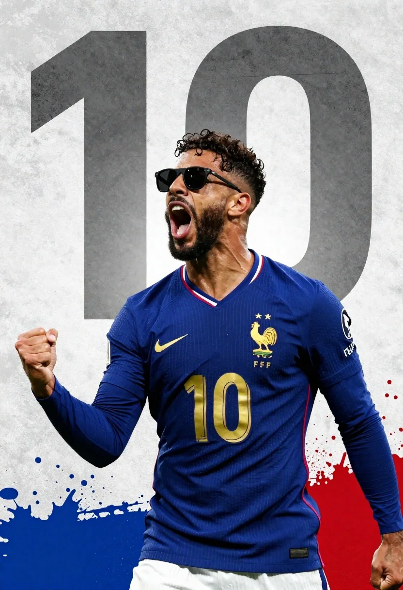 Dynamic Sports Poster Featuring Male Football Player Blue Jersey Celebrating