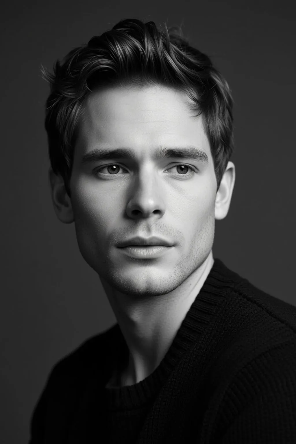 Photorealistic Portrait Young Man Captured Medium Close-up Facing Slightly The