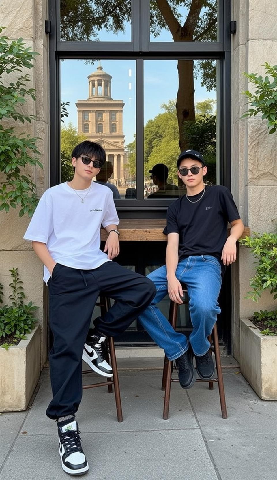 Cafe Stool Sunglasses Pose