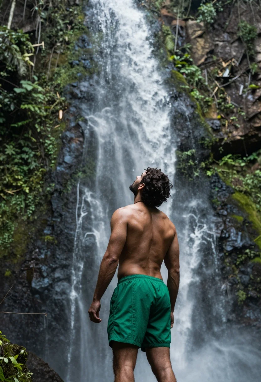 Muscular Man Stands With His Back The Camera Gazing Upward