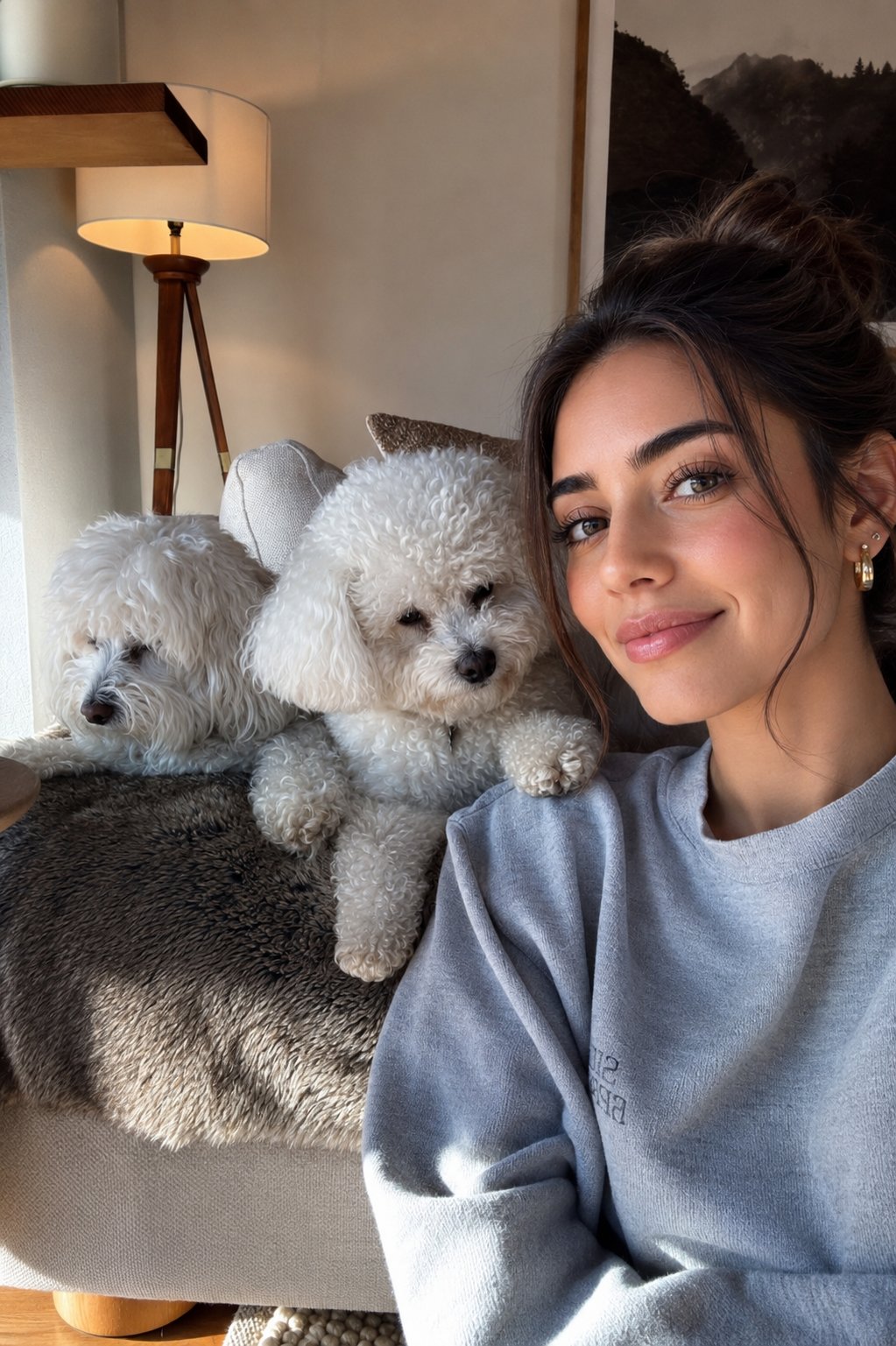 Ultra Lifestyle In Taking Cozy Indoor Selfie In Modern Scandinavian