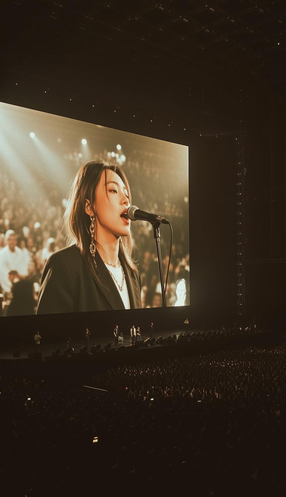Explore Captured Mid-song Singing Microphone Her Mouth