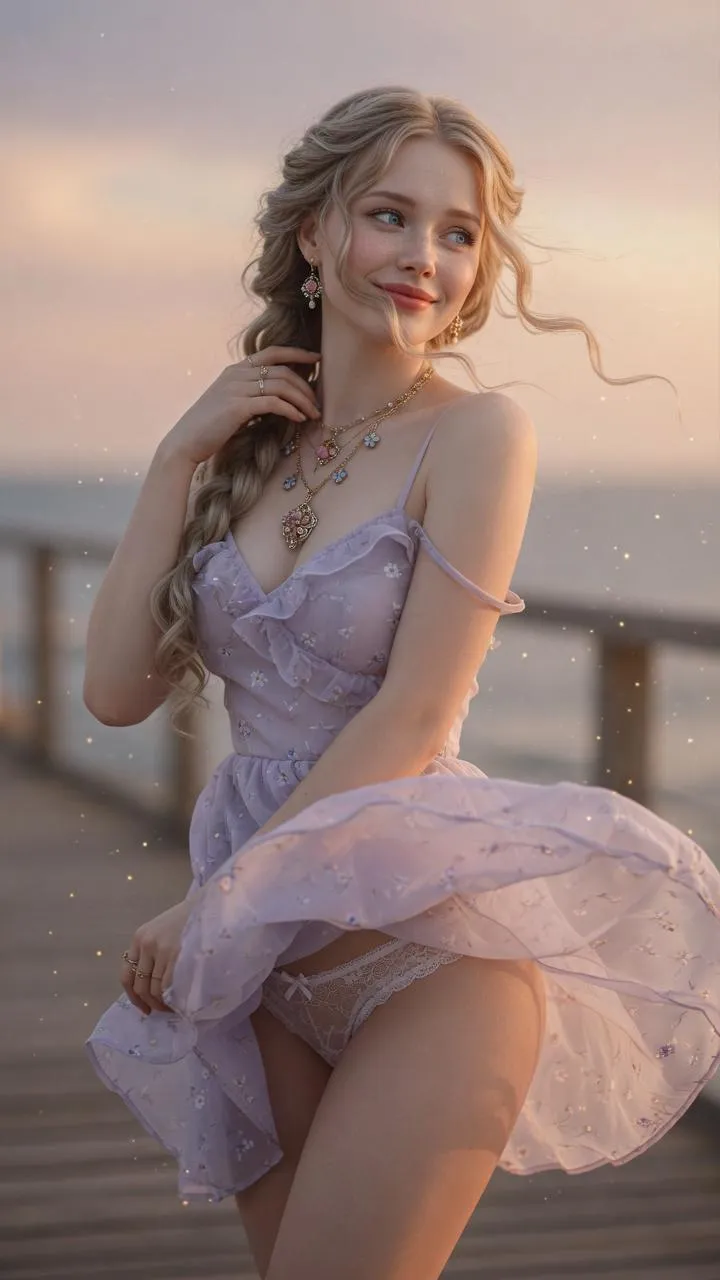 Sunset Pier Chiffon Sundress Golden Hour