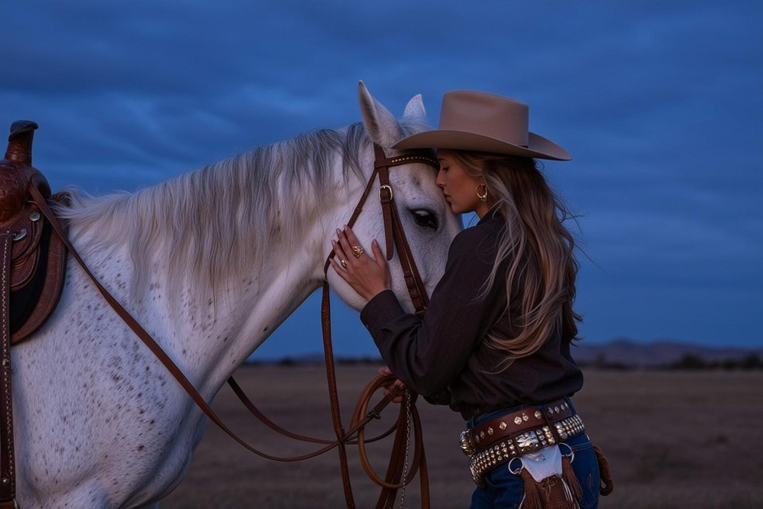 White Horse Nuzzle Dusk Field