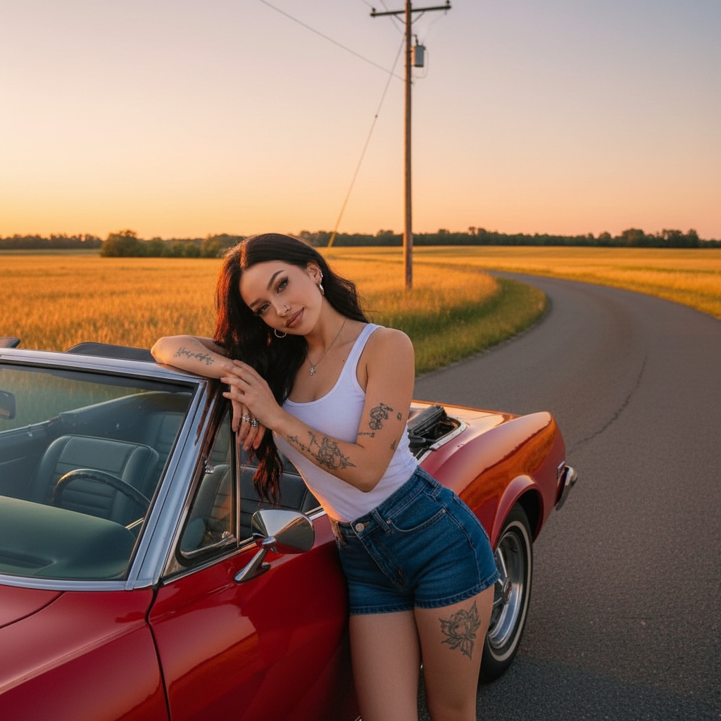 Rural Road Golden Hour Cinematic Portrait reference photo