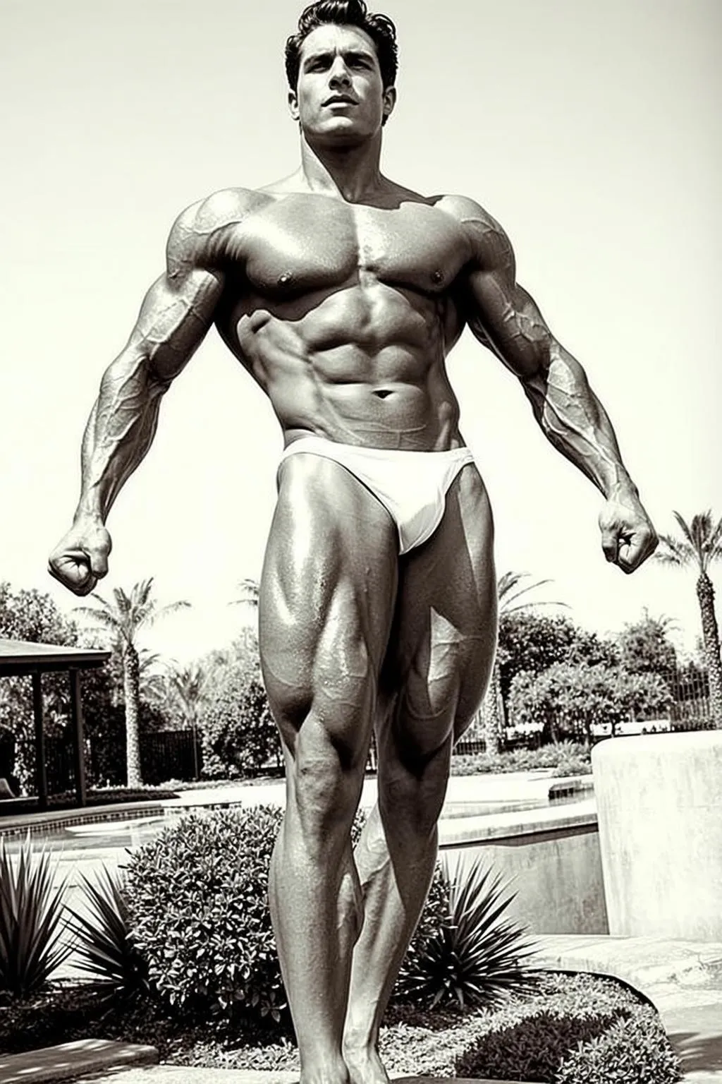 Muscular Dark Styled Tanned White Posing Briefs