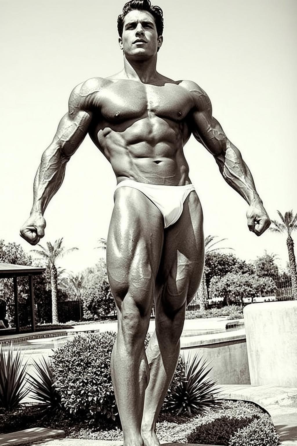 Muscular Dark Styled Tanned White Posing Briefs