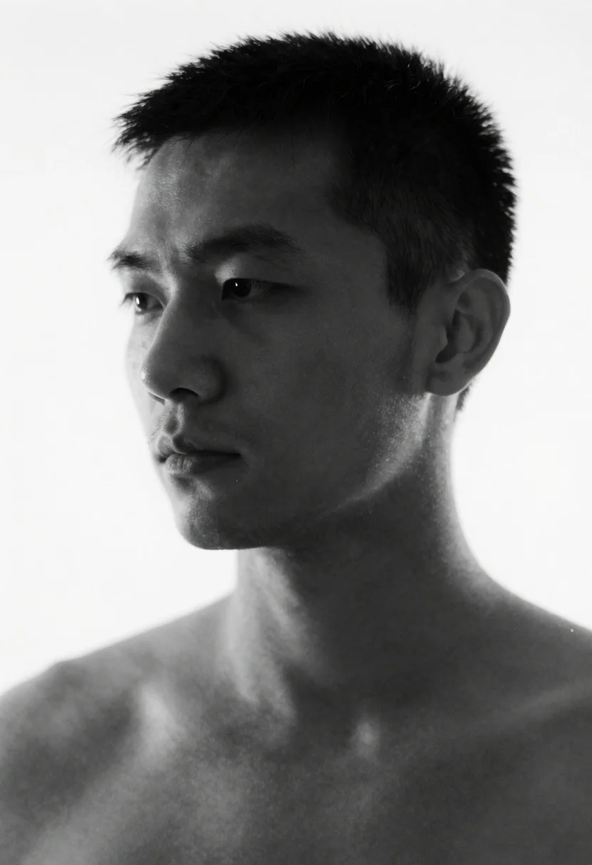 Monochrome Portrait Man Head And Shoulders Rendered With Heavy Horizontal reference photo