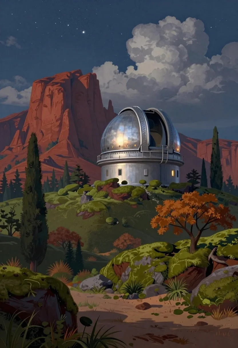 Digital Painting Surreal Alien Landscape Twilight Subject Silver Observatory Dome reference photo