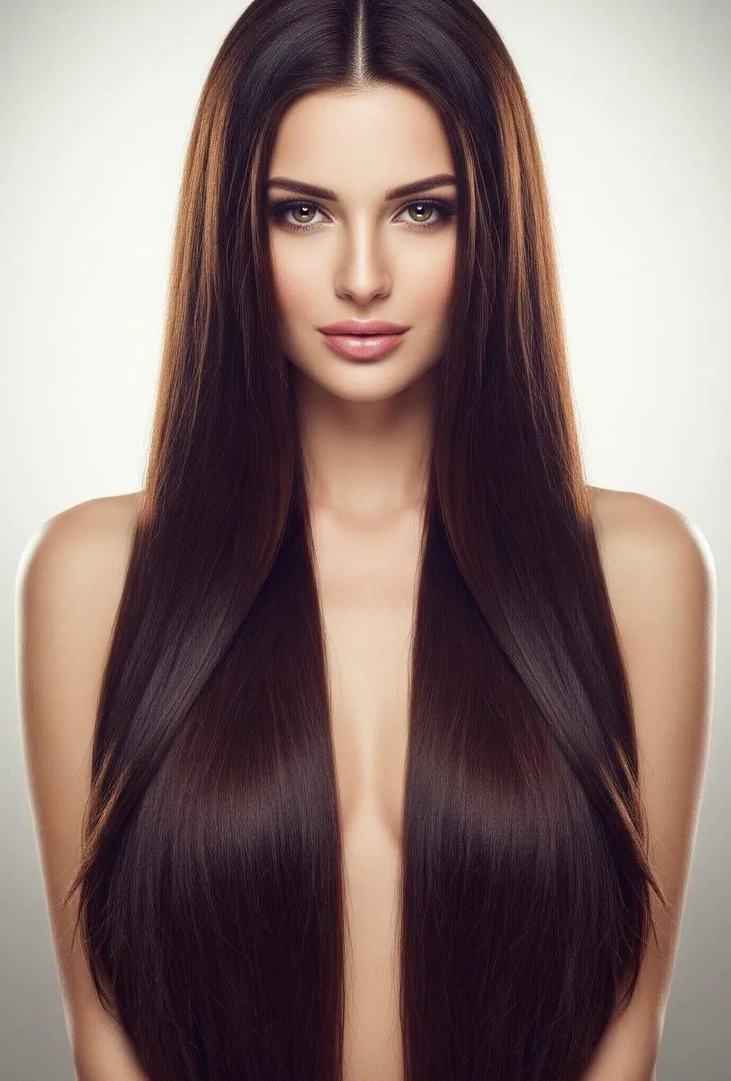 Studio Portrait Long Dark Hair Neutral Expression