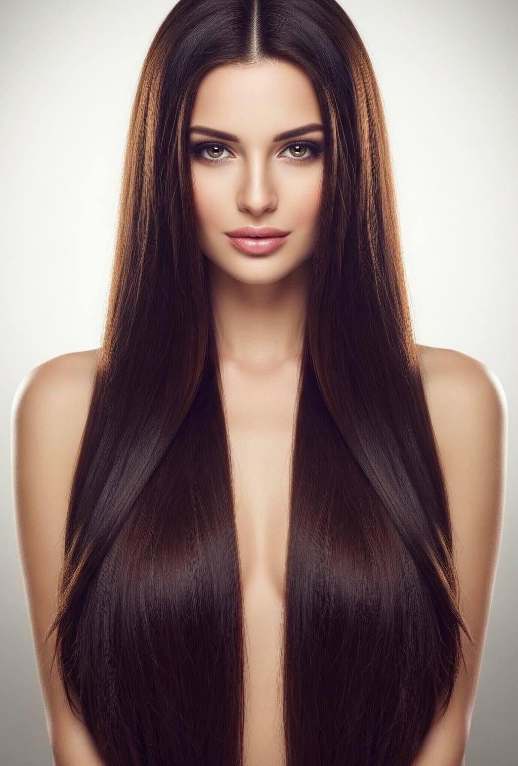 Studio Portrait Long Dark Hair Neutral Expression