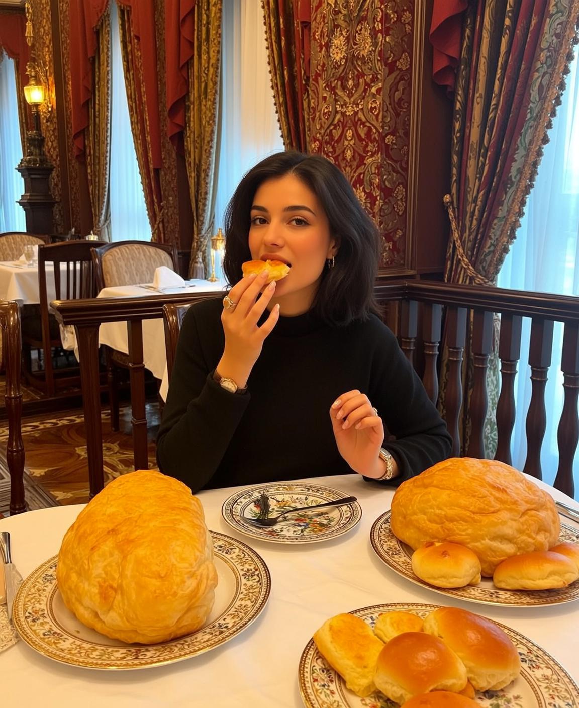 Explore Seated Table Restaurant Holding Piece Bread