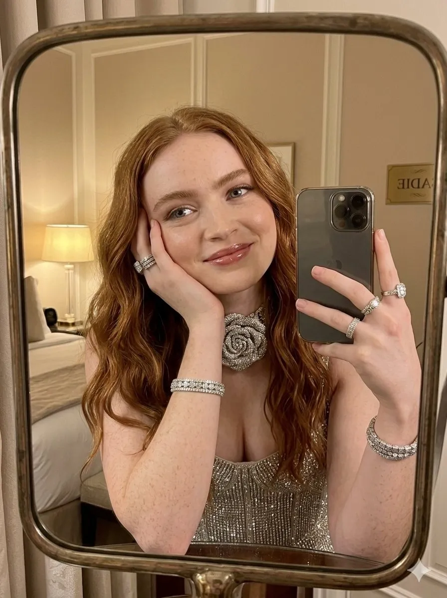 Makeup Bracelets And Rings In Mirror Selfie
