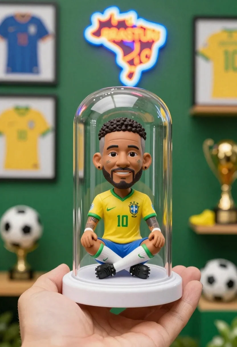 Hand Holds Clear Plastic Capsule Containing Miniature Bobblehead Figure Soccer