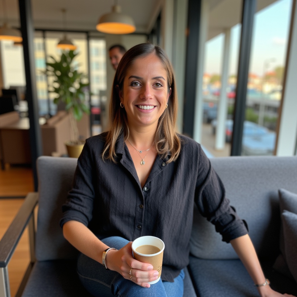 Woman Relaxing With Coffee In Office