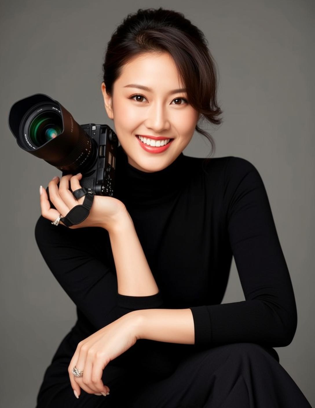 Black Turtleneck Camera Studio Smile