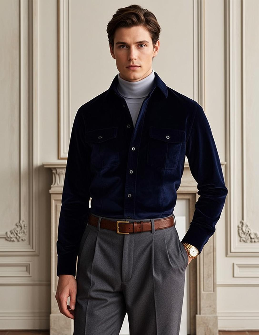 Young Brown Styled Fair Light Blue Turtleneck