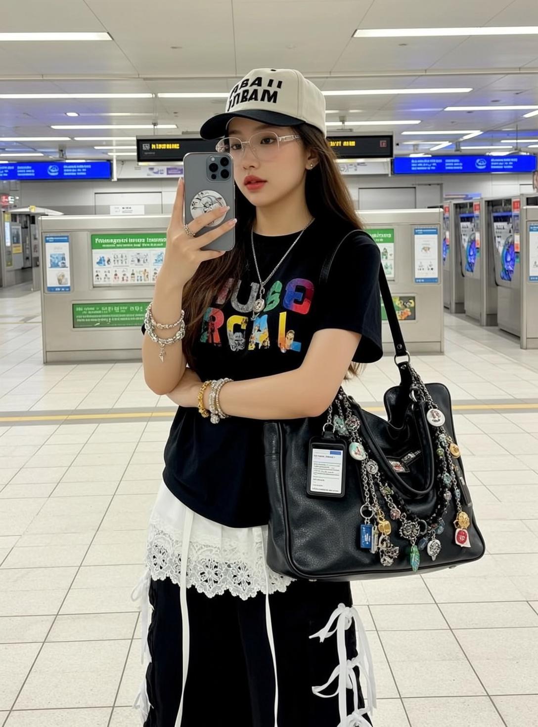 Acubi Stands Facing Holding Smartphone Her Right
