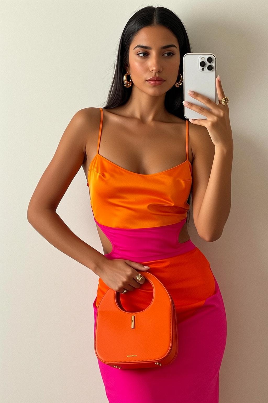 Color Block Slip Dress Selfie