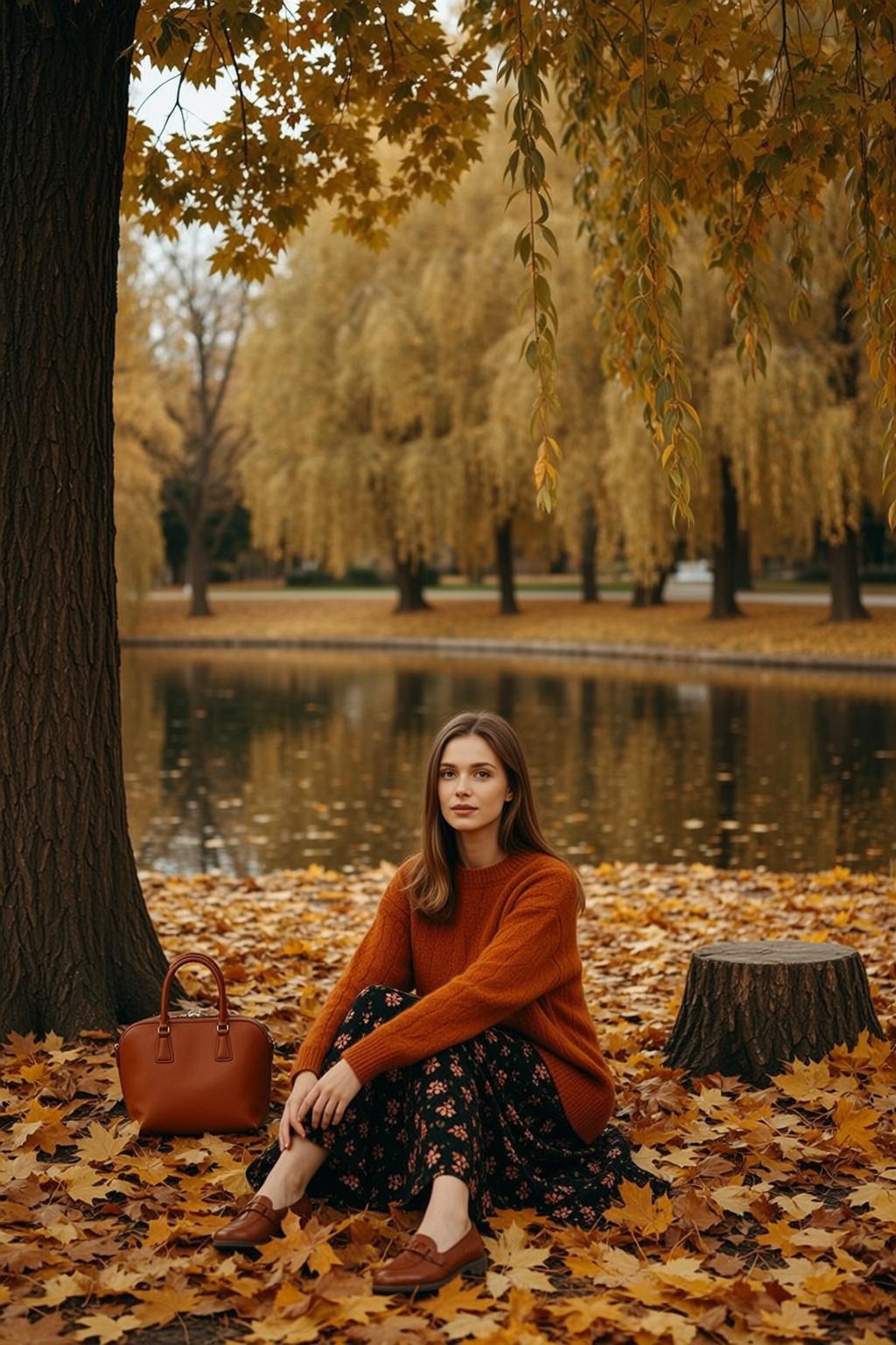 Orange Sweater Autumn Bench