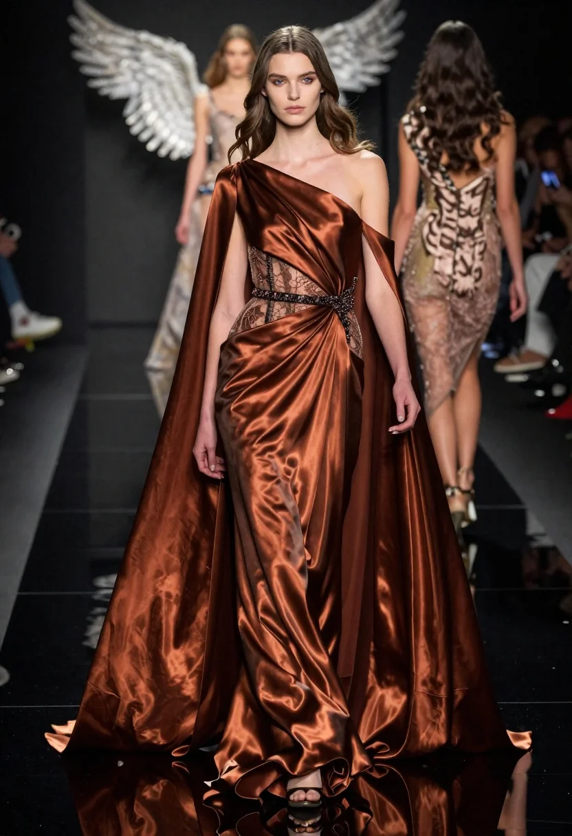 Full-length Shot Female Model Walking Confidently Down Glossy Runway High-fashion reference photo