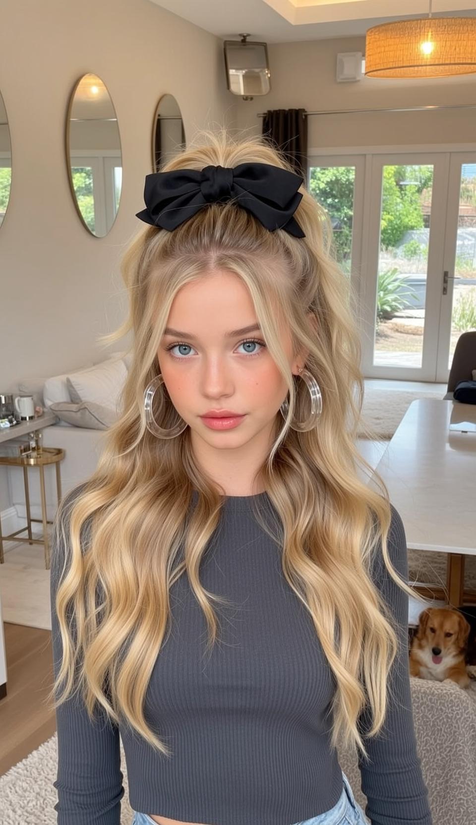 Black Bow Ponytail Living Room