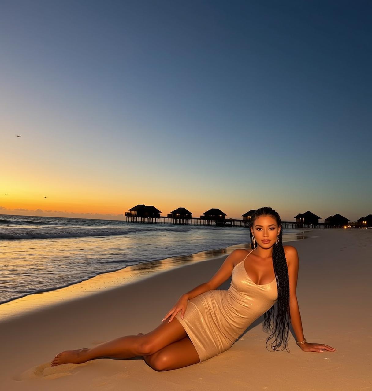 Gold Mini Dress Beach Sunset