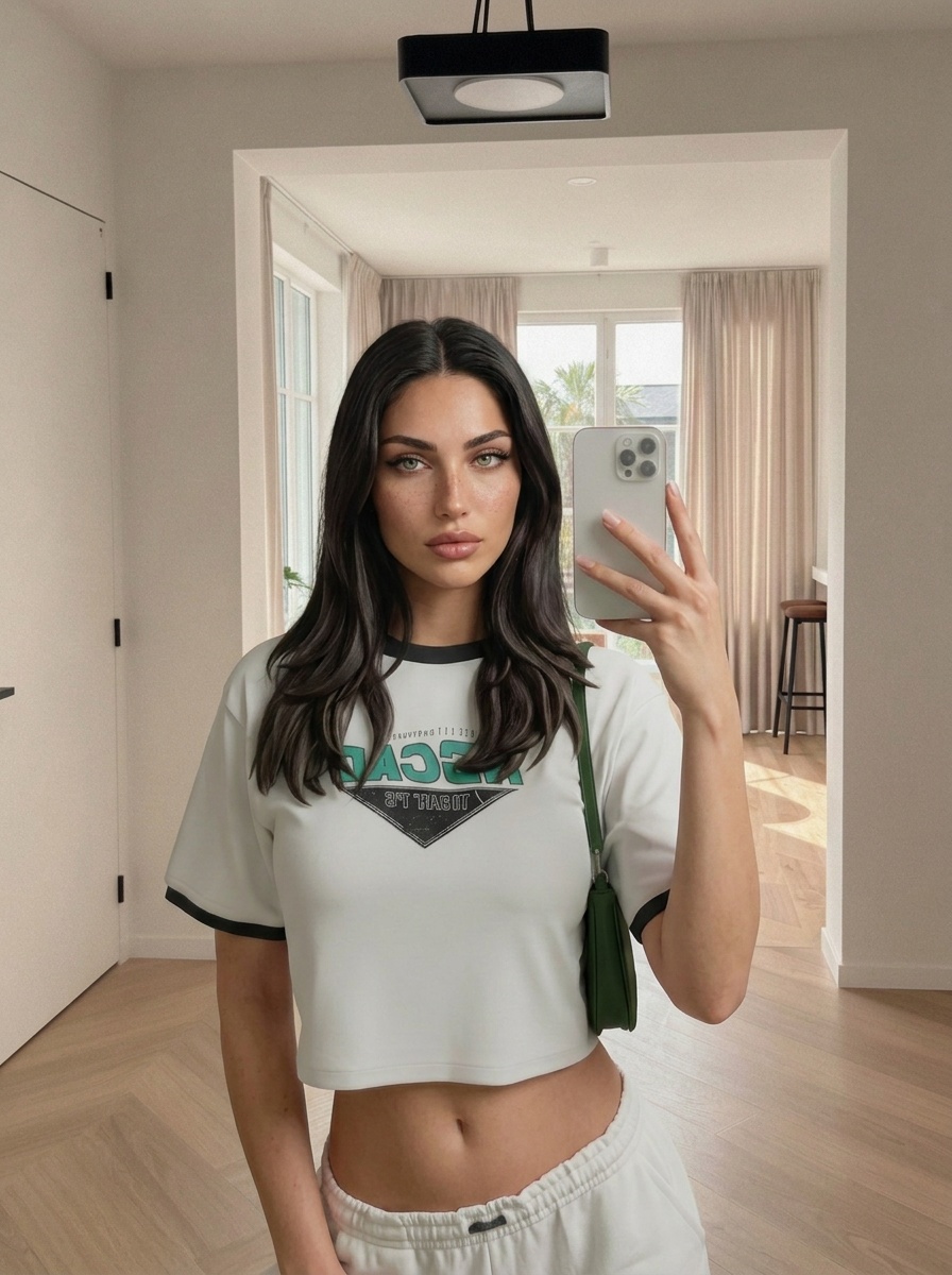 Bright Modern Interior Mirror Selfie Cropped T Shirt Sweatpants